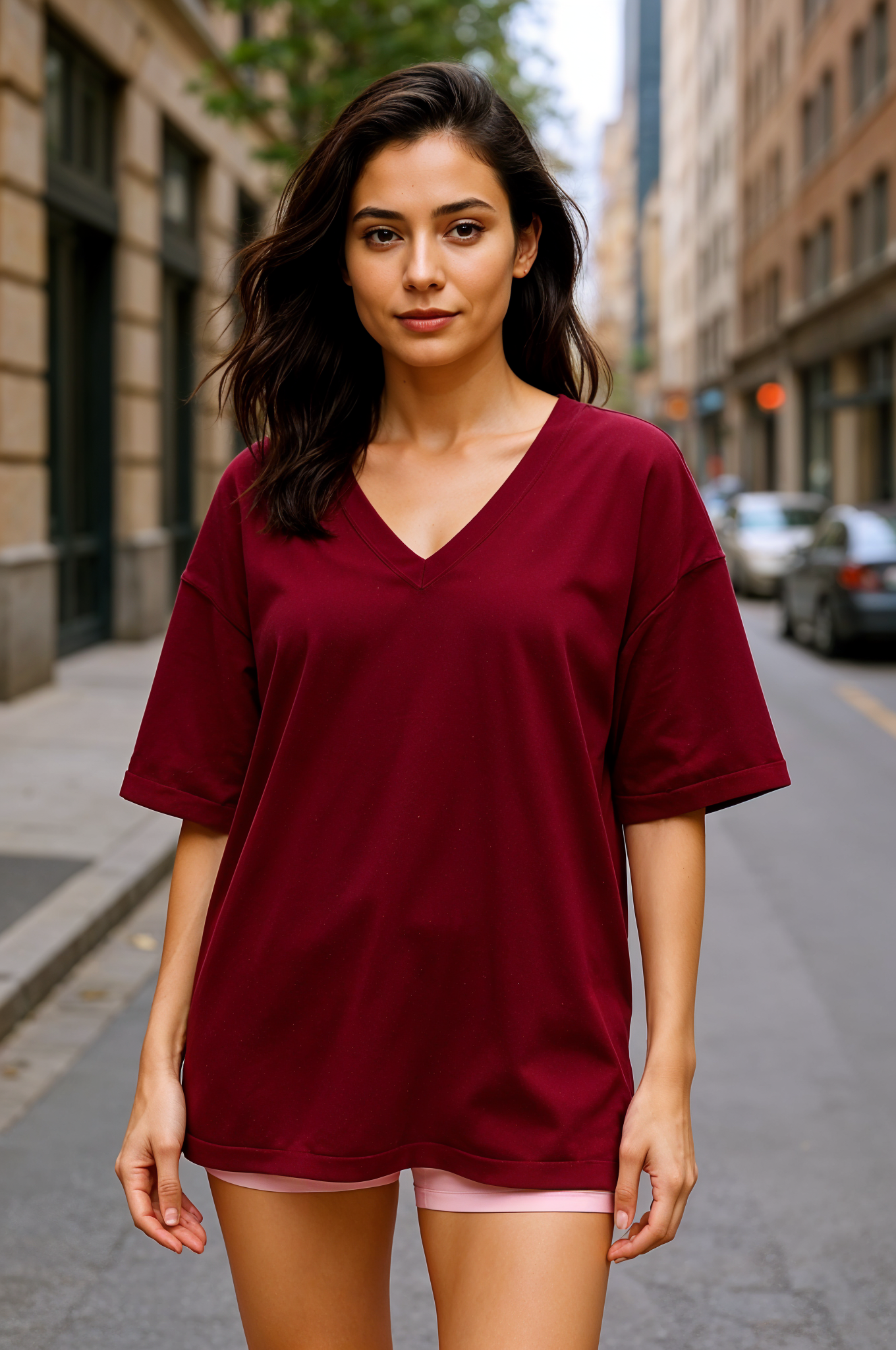 V-neck Women Oversized T-shirt HB