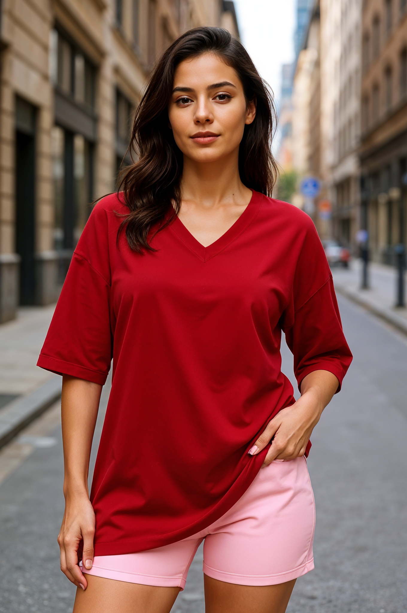 V-neck Women Oversized T-shirt HB