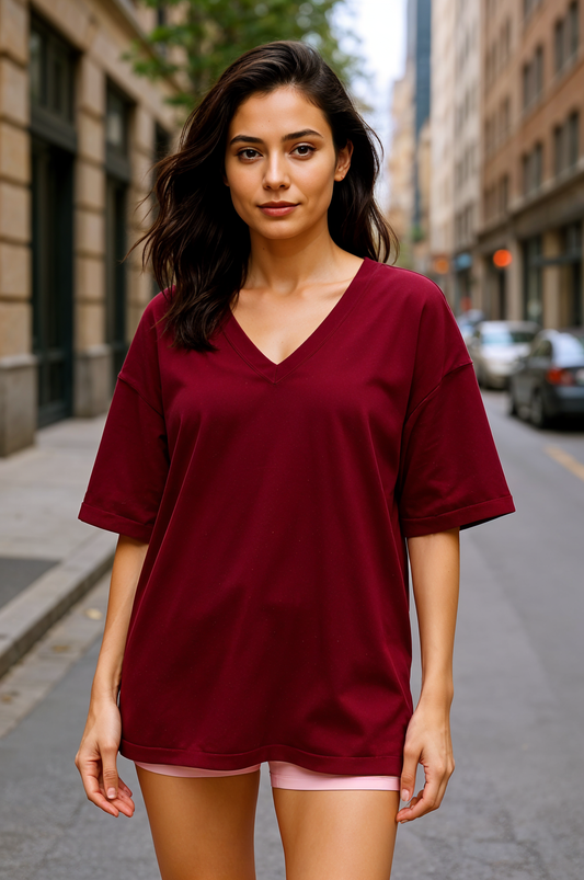 V-neck Women Oversized T-shirt HB