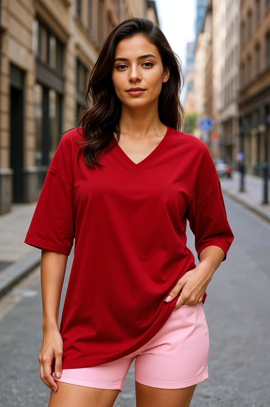 V-neck Women Oversized T-shirt HB