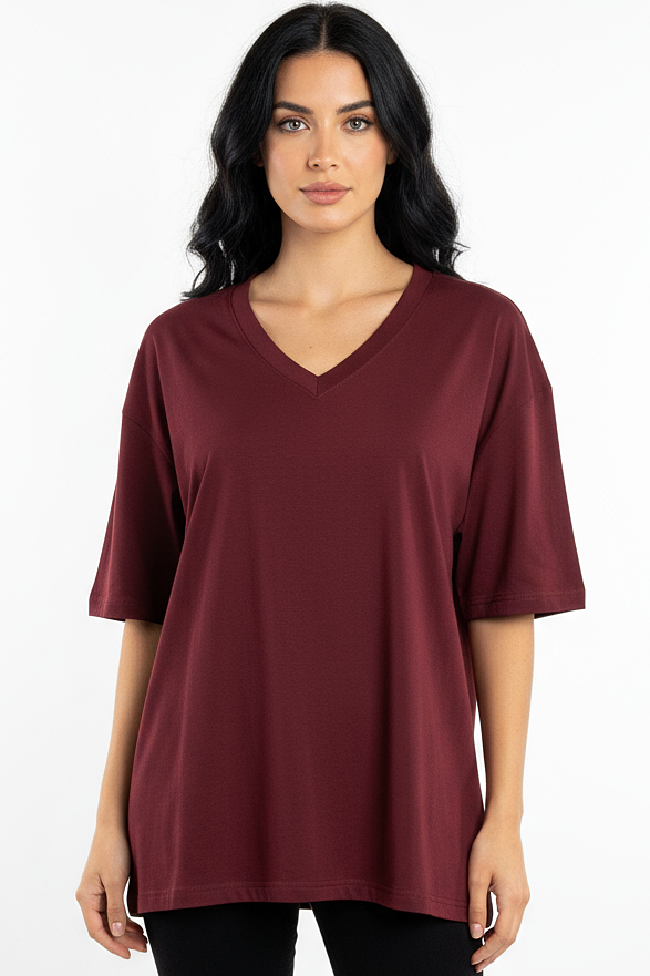 Pack of 3 V-neck Women Tee Mix - Wine Red
