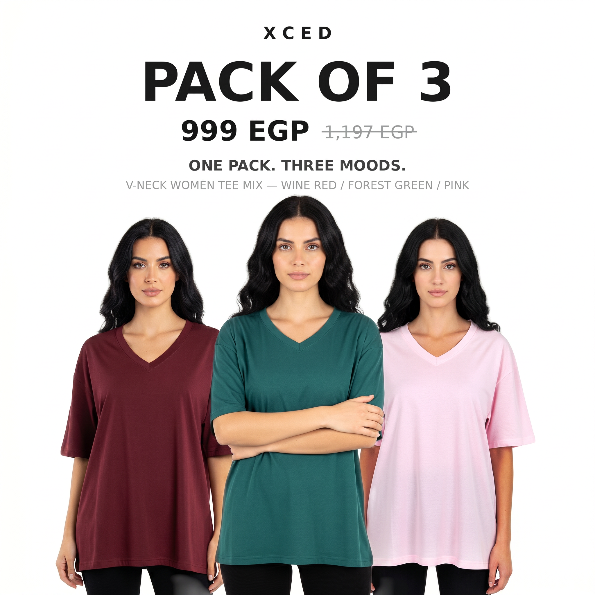 Pack of 3 V-neck Women Tee Mix hero