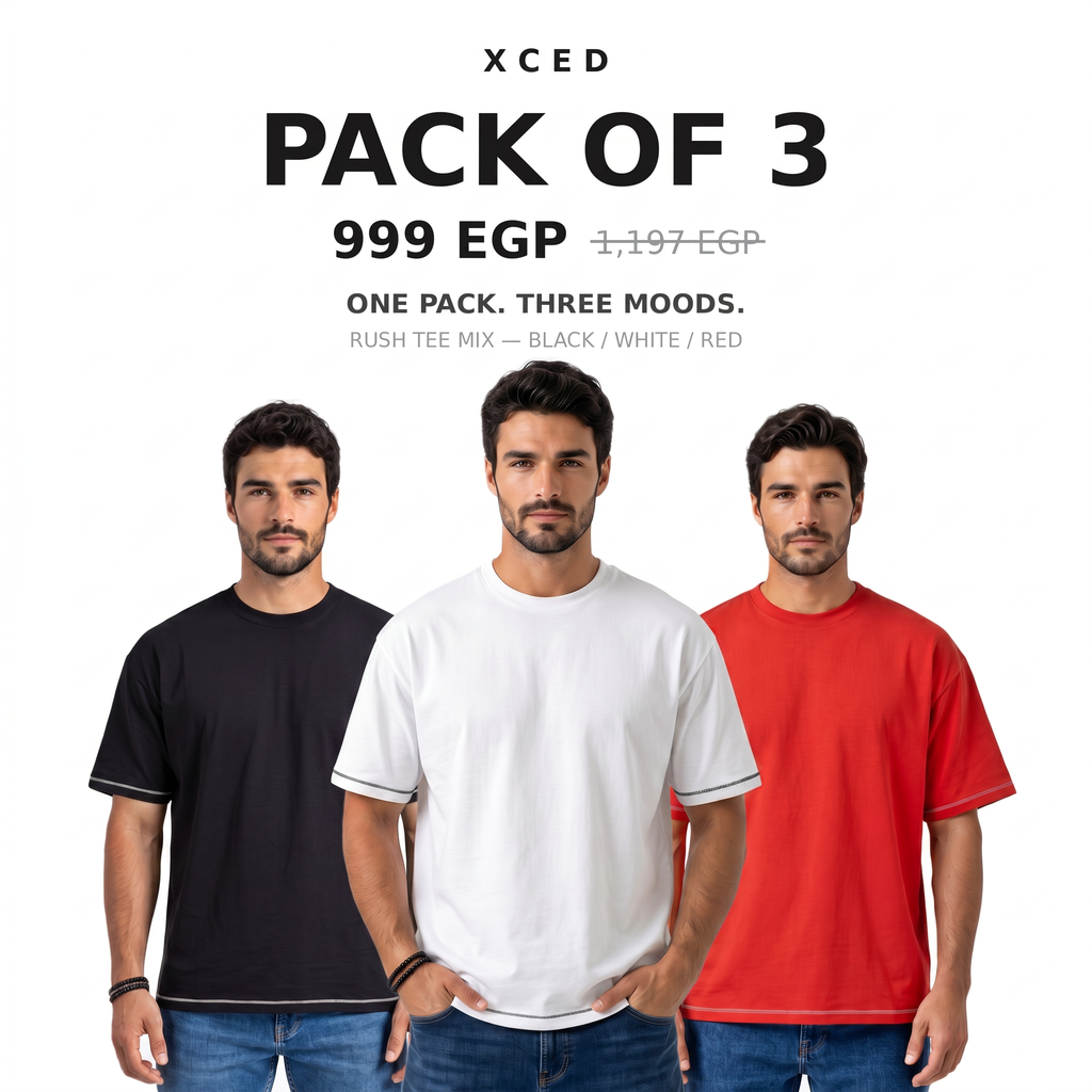 Pack of 3 Rush Tee Mix Black White Red