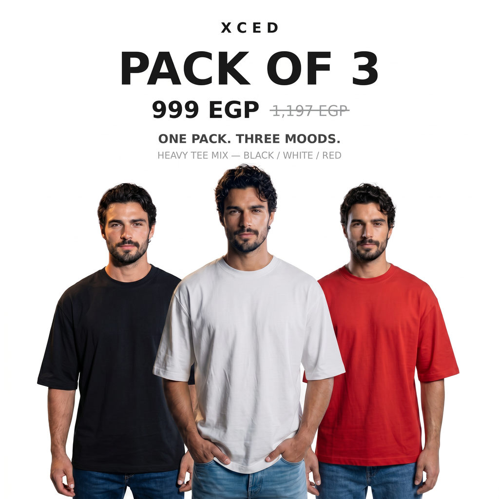 Pack of 3 — Heavy Tee Mix (Black / White / Red)