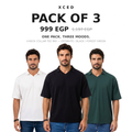 Pack of 3 V-neck Collar Tee Mix Offwhite Black Forest Green