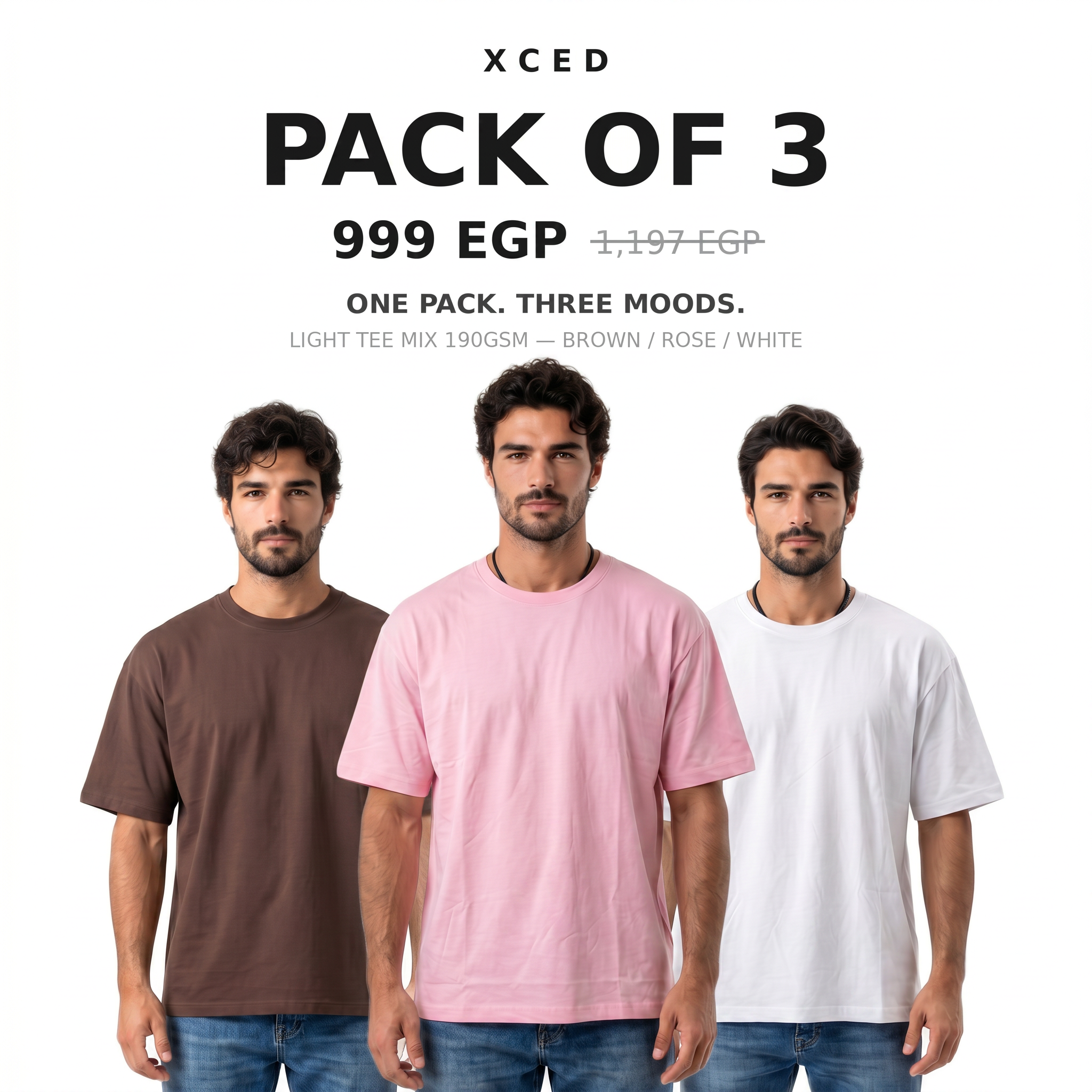 Pack of 3 Light Tee Mix Brown Rose White