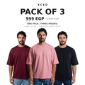 Pack of 3 Heavy Tee Mix Burgundy Rose Black